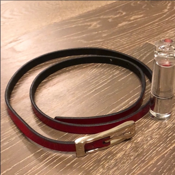 Skinny Red Belt with Silver Buckle - Picture 2 of 6
